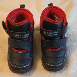 Skechers S-Lights Kids Boots - Black and Red Boys Size 10
